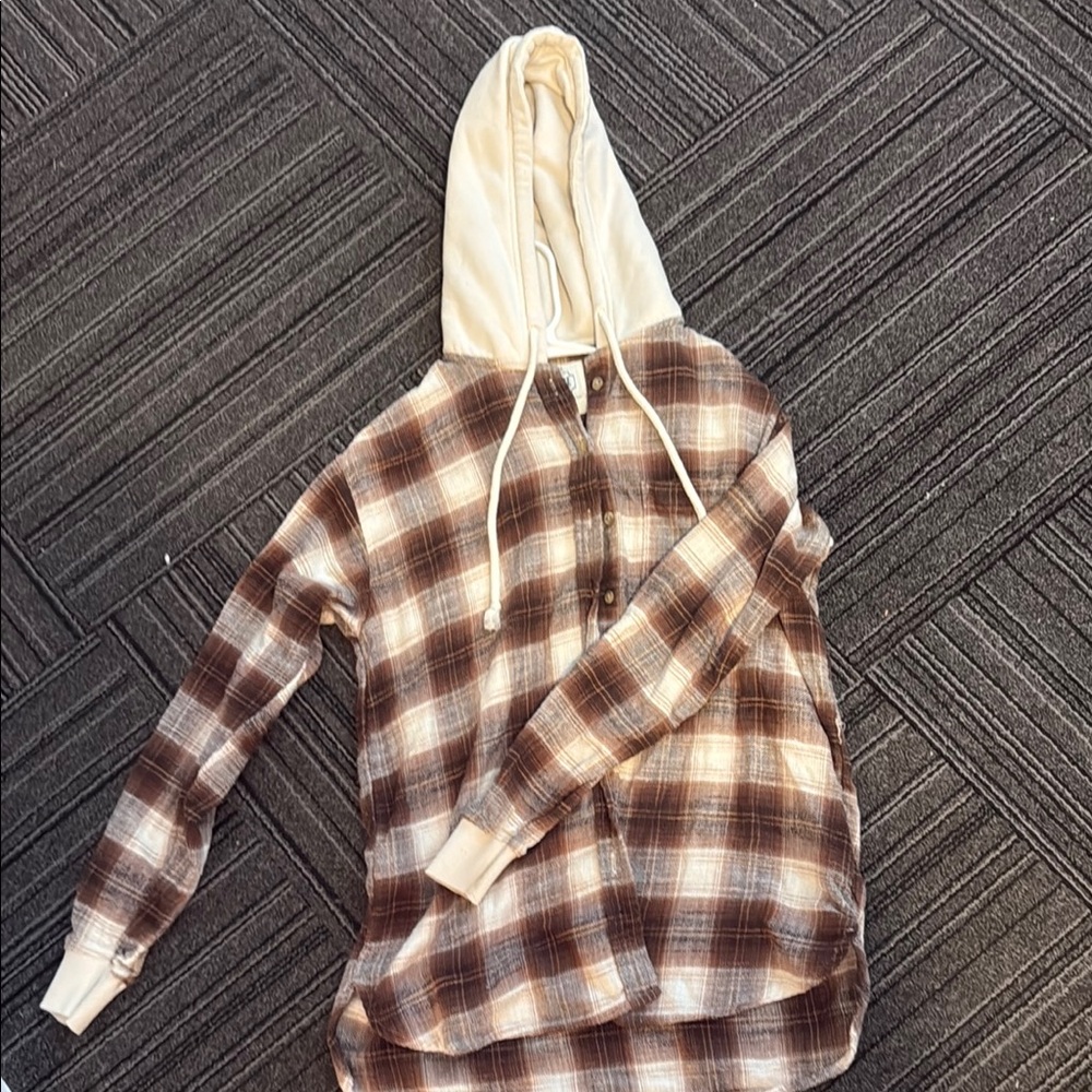 American Eagle, plaid cardigan, with hoodie.